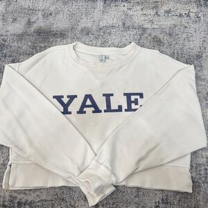 Ivory Crew Neck Cropped Sweater with Yale Navy Print